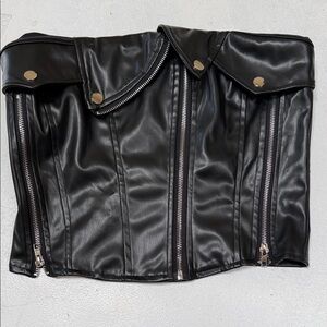 Aveloria Black Leather Corset Top with Zipper Details size Medium